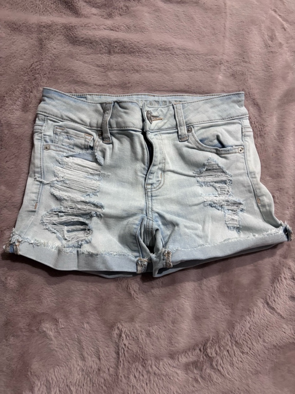 American Eagle Light Wash Distressed Denim Shorts